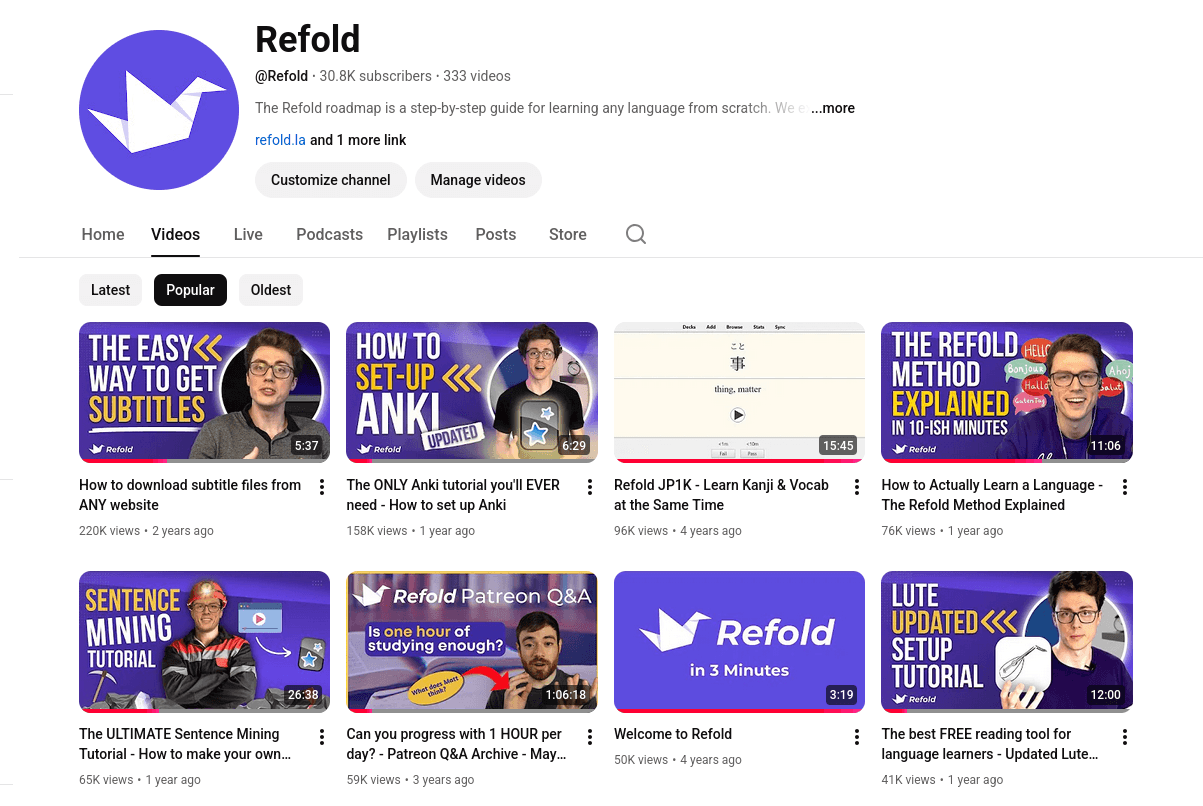 Refold YouTube channel preview