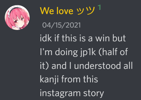 idk if this is a win but I'm doing jp1k (half of it) and I understood all kanji from this instagram story