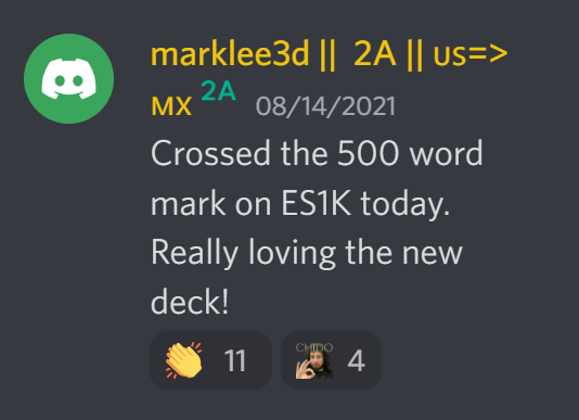 Crossed the 500 word mark on ES1K today. Really loving the new deck!