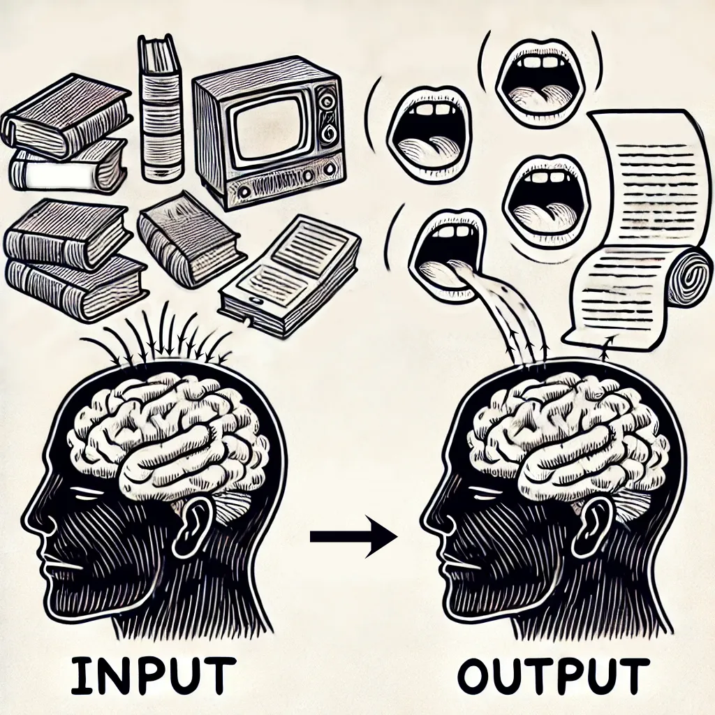 Illustration of the difference between language input vs. output.